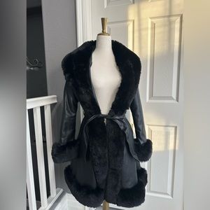 Black Leather Coat with fur inside